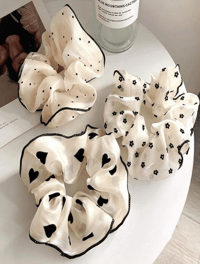 Image 1 of Black and White Organza Scrunchies/ Black and White Hair Ties/ Polka Dot Hair Bands/ Hair Accesso...