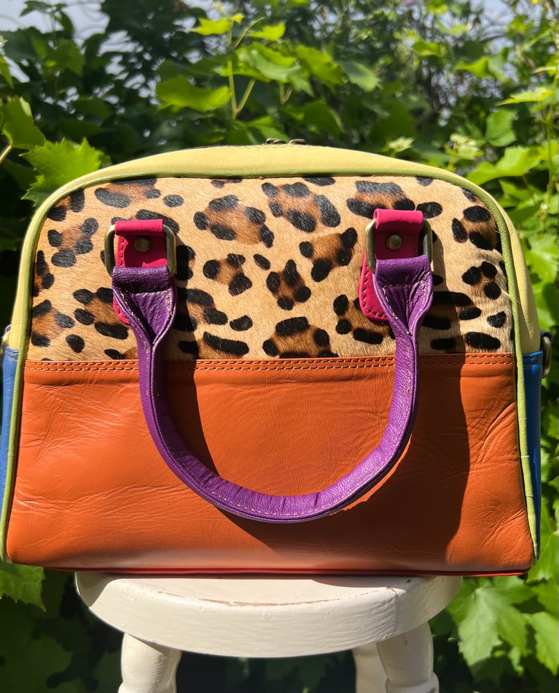 Image of Harlequin Collection - Multi-coloured Recycled Leather Barrel Bag #28B