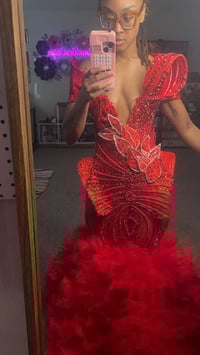 Image 4 of Fiery Scarlet Feathered Mermaid Gown