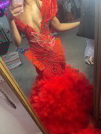 Image 5 of Fiery Scarlet Feathered Mermaid Gown