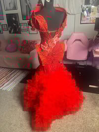 Image 2 of Fiery Scarlet Feathered Mermaid Gown