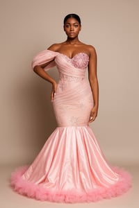 Image 4 of Blush Bloom – Pink Sequin & Satin Gown with TulleTrain