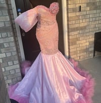 Image 2 of Blush Bloom – Pink Sequin & Satin Gown with TulleTrain