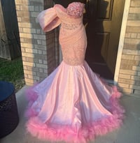 Image 1 of Blush Bloom – Pink Sequin & Satin Gown with TulleTrain