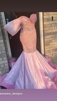 Image 3 of Blush Bloom – Pink Sequin & Satin Gown with TulleTrain