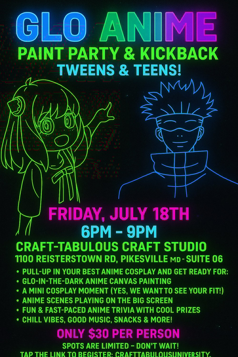 Image of GLO ANIME PAINT PARTY & KICKBACK 