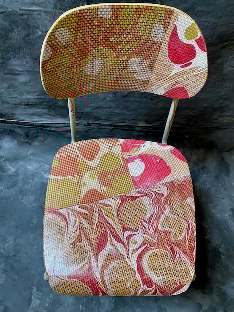 Image of Hand marbled textile chair - red