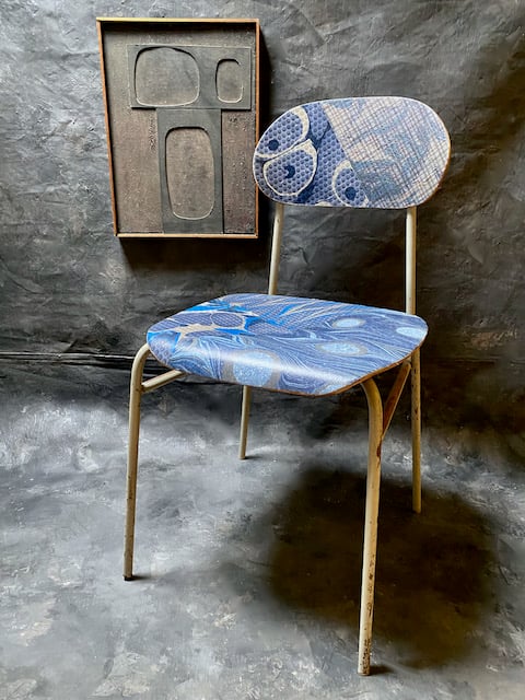 Image of hand marble textile chair - blue