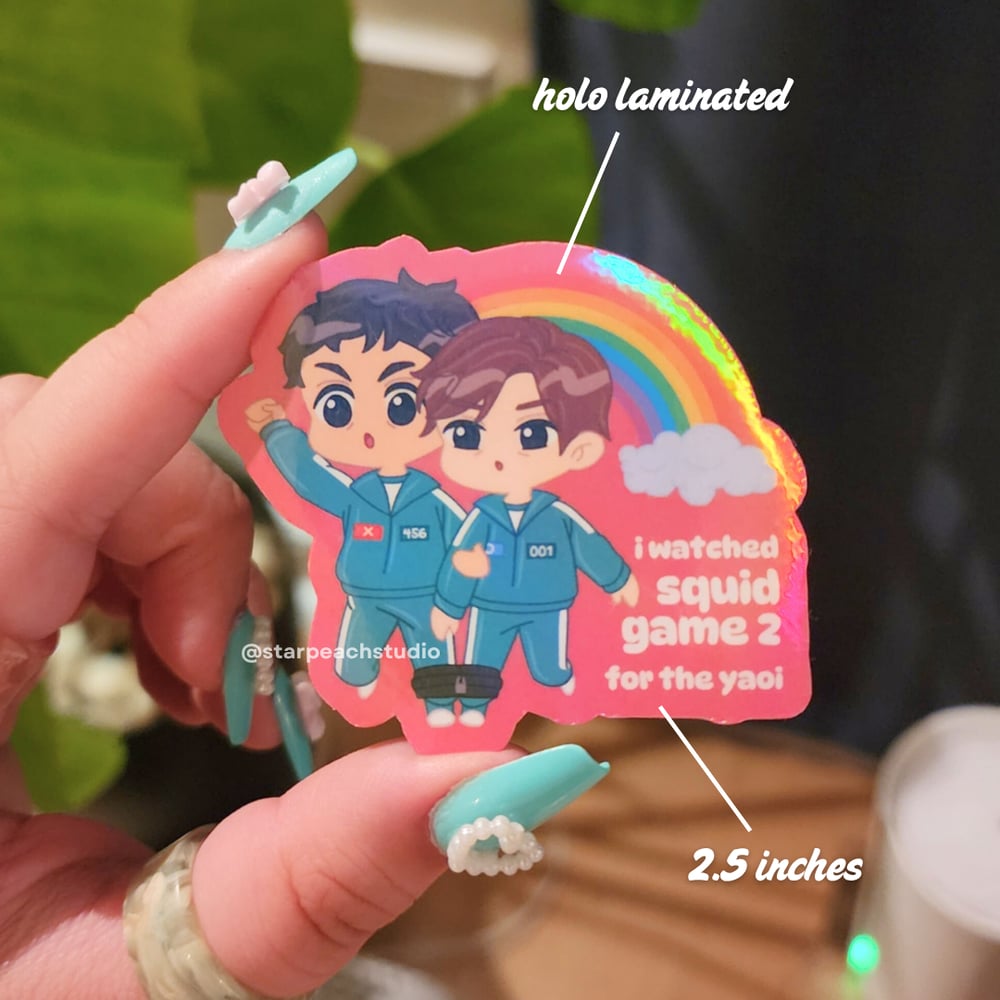 Image of 🦑 'watched sg for the yaoi' sticker (squid game)
