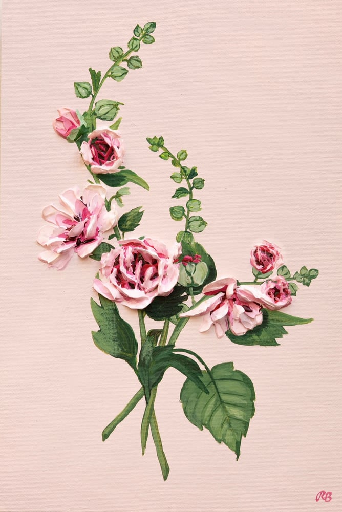 Image of HOLLYHOCKS ON PINK - GICLÉE PRINT