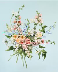 Image 1 of HOLLYHOCK BOUQUET ON SKY BLUE - GICLÉE PRINT