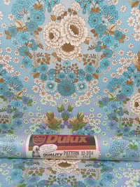 Image 1 of 1960s Vintage Dulux Wallpaper Rolls - Floral Damask 70s Retro MCM Aqua Blue - (Set of 3)
