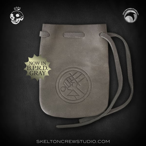 Image of Hellboy/B.P.R.D.: B.P.R.D. logo thick leather pouch — now in classic B.P.R.D. gray!