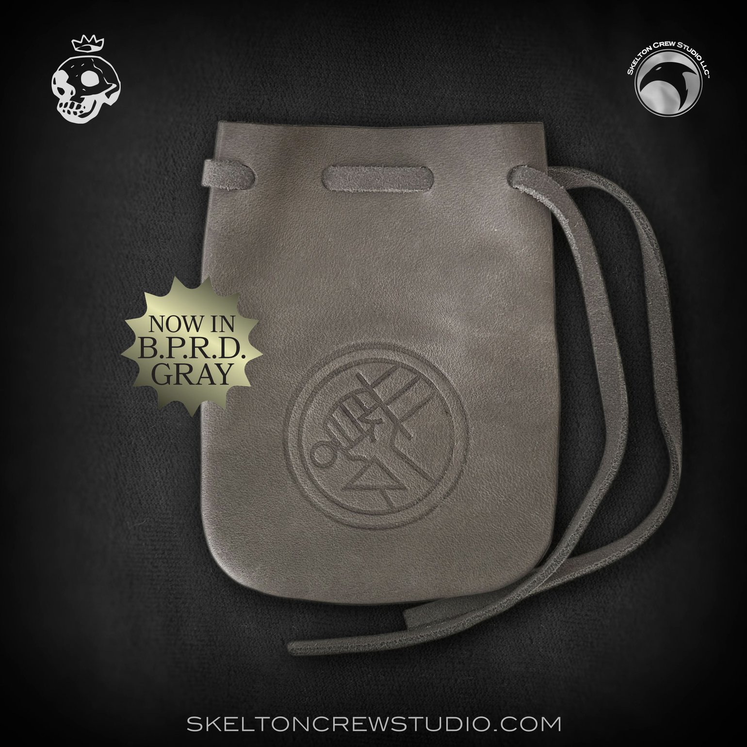 Image of Hellboy/B.P.R.D.: B.P.R.D. logo thick leather pouch — now in classic B.P.R.D. gray!