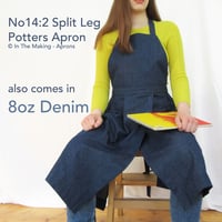 Image 8 of Pleated Split Leg Apron with 3 Pockets for Artists & Potters. Mustard Ochre Yellow Canvas. No14:2