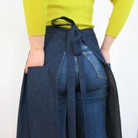 Image 11 of Pleated Split Leg Apron with 3 Pockets for Artists & Potters. Mustard Ochre Yellow Canvas. No14:2