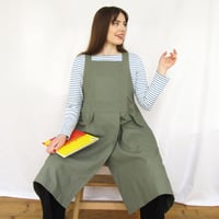 Image 19 of Split Leg Cross Back Apron for Pottery, Artists & Craftspeople. Ochre Yellow Mustard Canvas No4:5