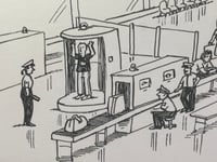 Image 2 of Original cartoon from Air Mail Weekly “Trojan Horse At The Airport.”