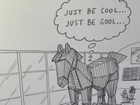 Image 3 of Original cartoon from Air Mail Weekly “Trojan Horse At The Airport.”