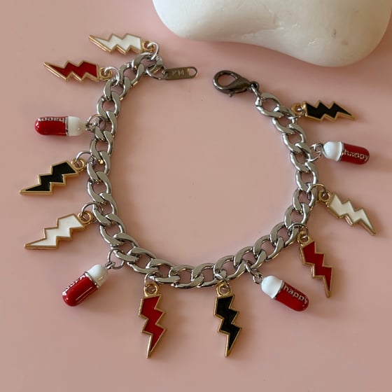 Image of One of a kind Charm Bracelet - Happy Pills and Lightning Bolts