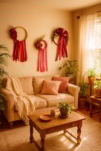 Image 3 of Rose and Ribbon Wall-Hanging - Red and Pink