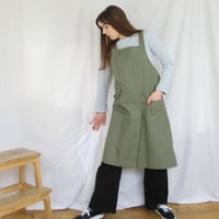 Image 16 of Split Leg Cross Back Apron for Pottery, Artists & Craftspeople. Ochre Yellow Mustard Canvas No4:5
