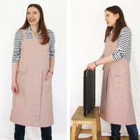 Image 12 of Split Leg Canvas Apron for Potters/Makers, Crossback. Dusty Green No4:5