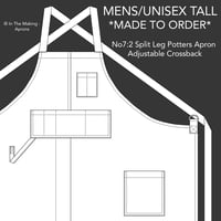 Image 15 of Split Leg Potters/Makers Apron, Railroad Stripe Denim, Adjustable Crossback, Navy/White/Red, No7:2