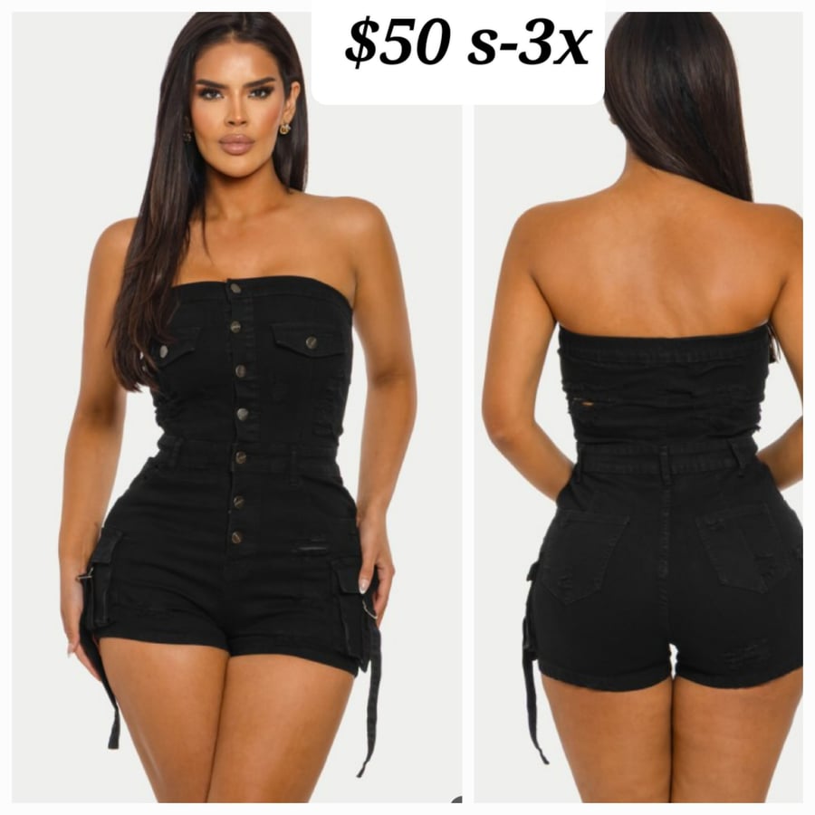 Image of Jean romper s-3x  ligh jean, dark jean or black