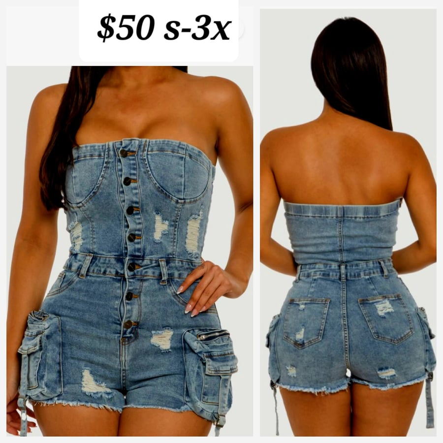Image of Jean romper s-3x  ligh jean, dark jean or black