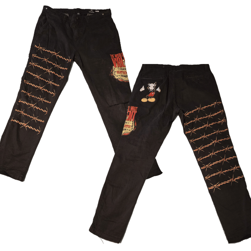 Image of *RING WORN* American Deathmatch Champion Pants w/ Signed 8x10