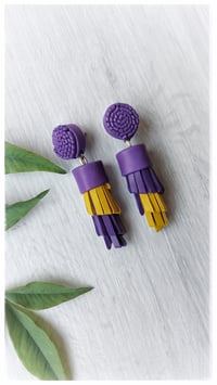 Image 2 of Orecchini pendenti floreali in pelle WHEAT PENDANTS - Viole e sole