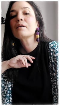 Image 7 of Orecchini pendenti floreali in pelle WHEAT PENDANTS - Viole e sole