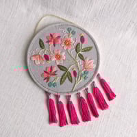 Image 2 of Pink Floral Tassel Hoop 