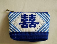 Image 3 of Hand-printed Double Happiness Fabric Mini Wallet Card and Coin Purse