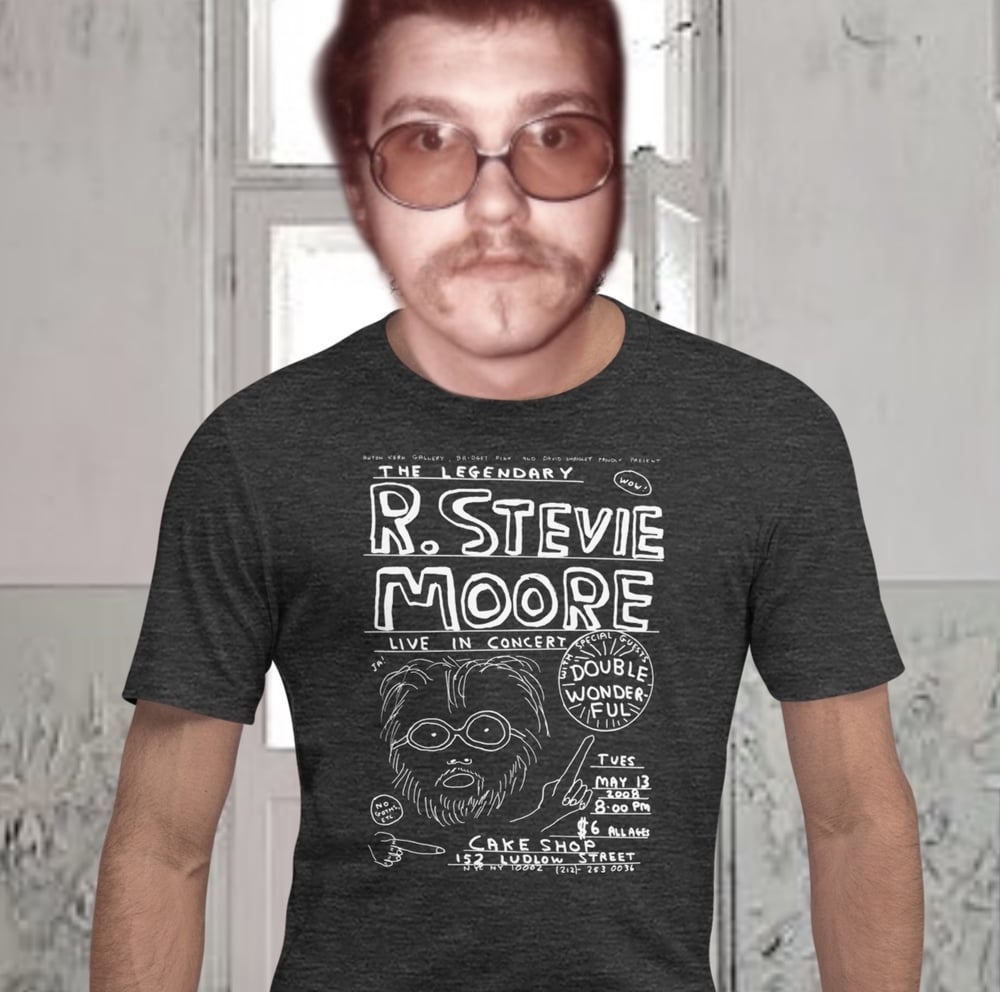 R. Stevie Moore x David Shrigley limited edition CAKE SHOP unisex t-shirt - white print