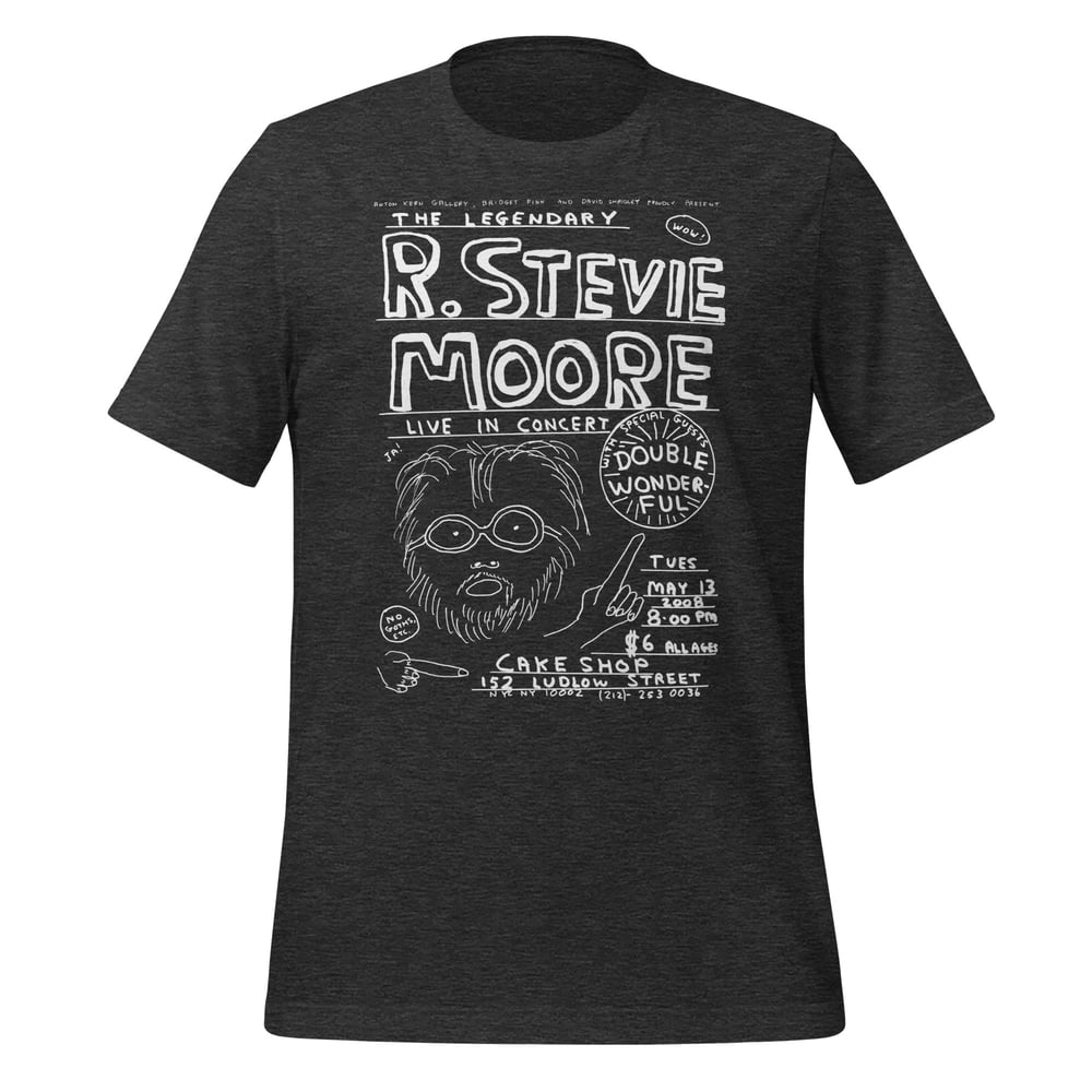 R. Stevie Moore x David Shrigley limited edition CAKE SHOP unisex t-shirt - white print
