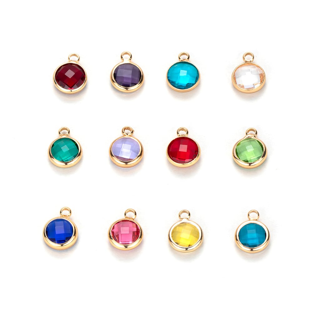 Image of 12pcs Set Round 12 Jewelry Making Birthstone DIY Birthday Stones Stainless Steel Charms