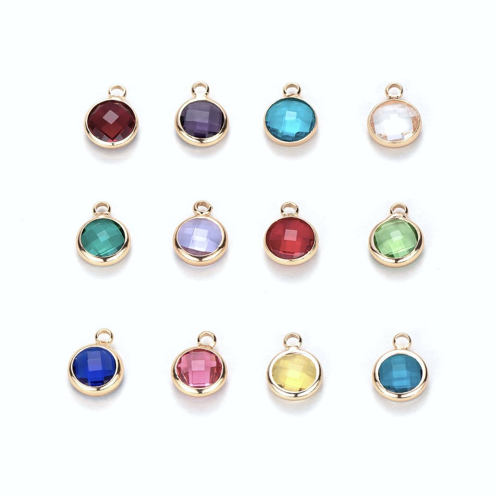 Image of 12pcs Set Round 12 Jewelry Making Birthstone DIY Birthday Stones Stainless Steel Charms
