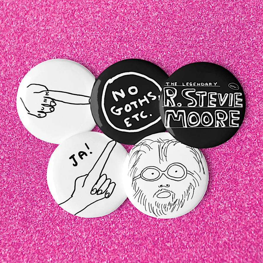 R. Stevie Moore x David Shrigley limited edition button set