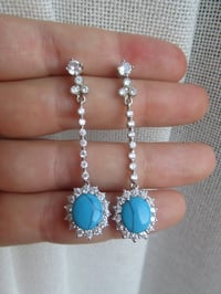 Image 2 of Danish Royal Family Inspired Classic Natural Turquoise and Crystal Drop Earrings