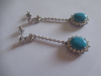 Image 4 of Danish Royal Family Inspired Classic Natural Turquoise and Crystal Drop Earrings