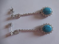 Image 5 of Danish Royal Family Inspired Classic Natural Turquoise and Crystal Drop Earrings