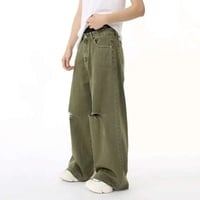 Image 4 of Vintage Green Hole Detail Jeans