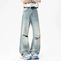 Image 3 of Distressed Straight Cut Jeans