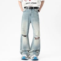 Image 1 of Distressed Straight Cut Jeans