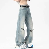 Image 2 of Distressed Straight Cut Jeans