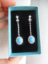 Image 1 of Danish Royal Family Inspired Classic Natural Turquoise and Crystal Drop Earrings