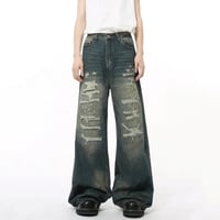 Image 1 of Distressed Wide Leg Jeans