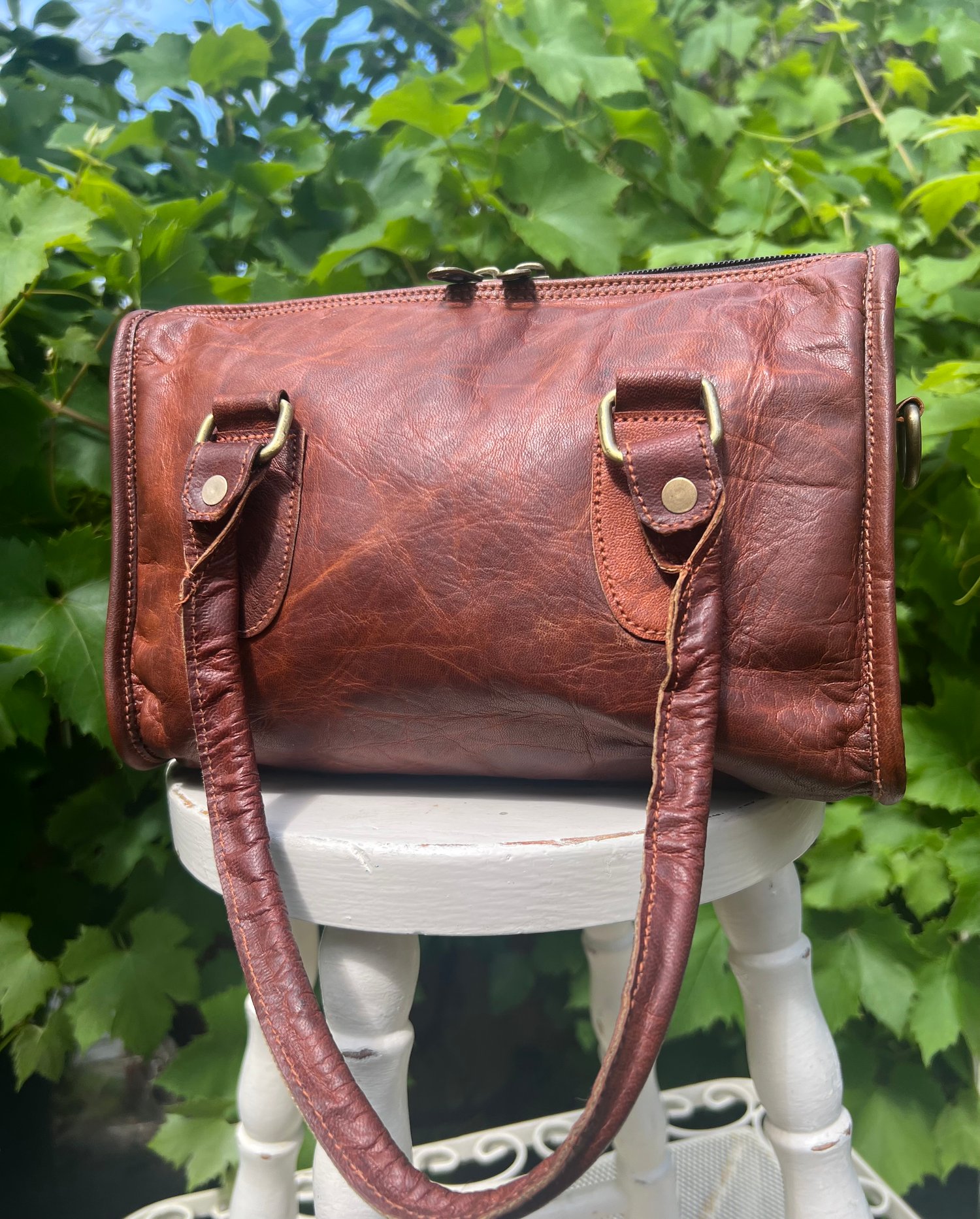Image of Handmade goat skin top handle bag